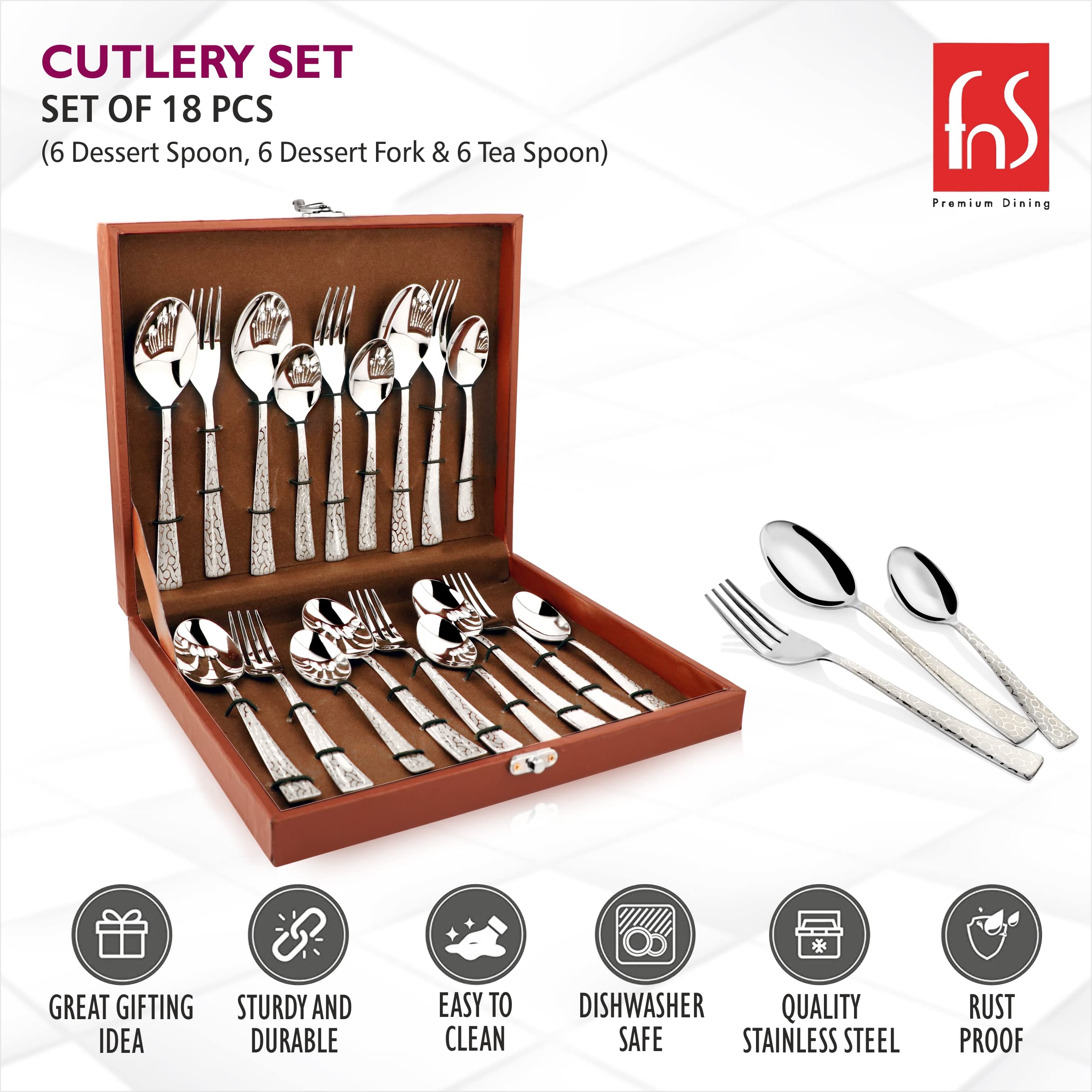 Montavo by FnS Pacific 18 Pc Cutlery Set with Leatherette Box, (6